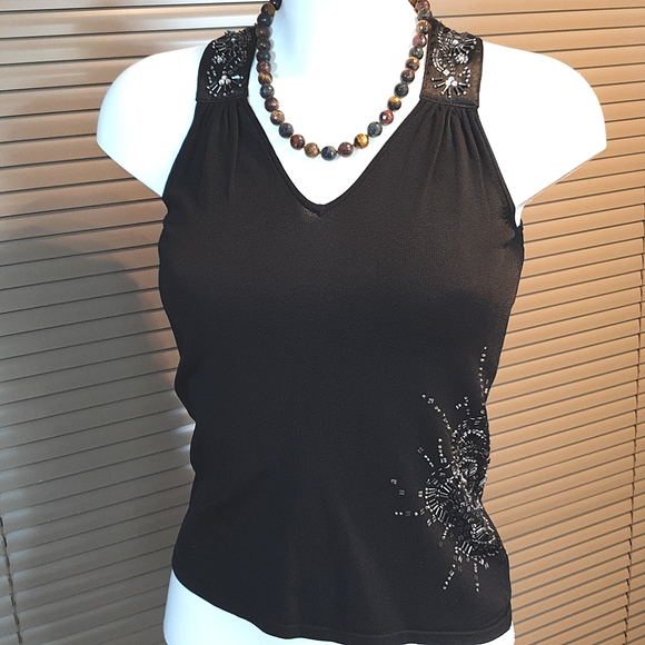 Classy black summer knit top size 10, all buttons seams and beads/sequins in VGC - Picture 3 of 15